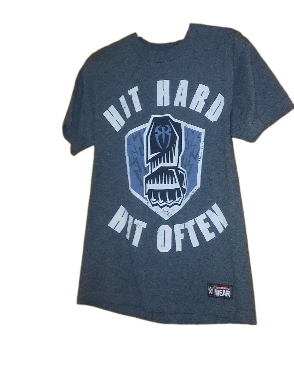 WWE AUTHENTIC WEAR ROMAN REIGNS "HIT HARD HIT OFTEN" "BELIEVE THAT" GRAY TSHIRT